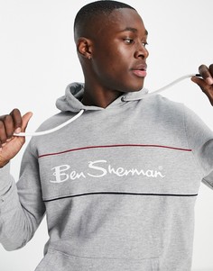 Худи с двухцветной вставкой и логотипом Ben Sherman-Серый