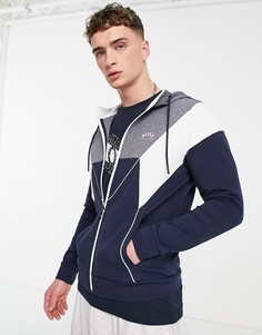 Худи темно-синего цвета на молнии в стиле колор блок BOSS Athleisure Saggy 1-Темно-синий