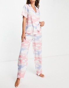 Пижамная рубашка из модала розового/голубого/белого цвета с облаками ASOS DESIGN – Выбирай и Комбинируй-Разноцветный