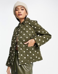 Стеганая куртка цвета хаки с принтом в горошек Y.A.S Kikki-Зеленый цвет