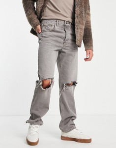 Серые прямые джинсы с рваными коленями ASOS DESIGN-Серый