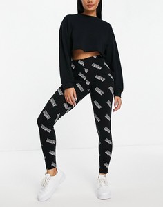 Черные леггинсы с принтом монограммы ASOS Weekend Collective-Черный цвет