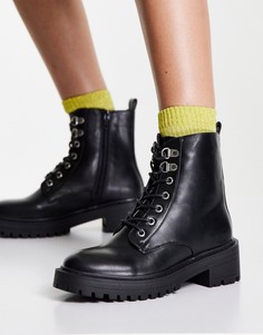 Черные ботинки на шнуровке и плоской массивной подошве New Look-Черный цвет