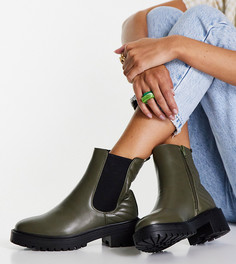 Высокие ботинки цвета хаки для широкой стопы со стеганой вставкой и плоской подошвой New Look Wide Fit-Зеленый цвет
