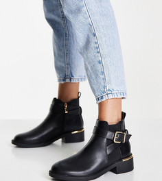 Черные ботинки на плоской подошве с пряжкой New Look Wide Fit-Черный