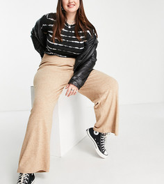 Трикотажные брюки карамельного цвета с широкими штанинами Only Curve-Коричневый цвет
