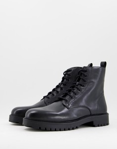 Черные кожаные ботинки на шнуровке Walk London Sean 2.0-Черный цвет