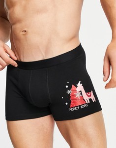Новогодние боксеры-брифы с рисунком ламы ASOS DESIGN-Черный цвет