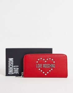 Красный кошелек с логотипом в виде сердца и застежкой-молнией по периметру Love Moschino