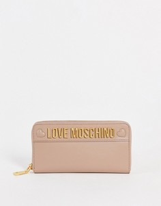 Серо-коричневый большой кошелек с логотипом Love Moschino-Светло-бежевый цвет