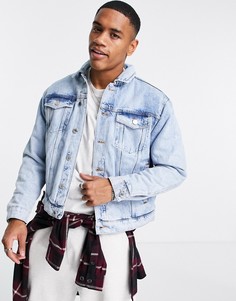 Голубая джинсовая куртка свободного кроя на флисовой подкладке River Island-Черный цвет