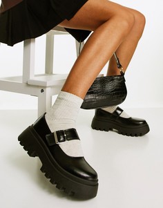 Черные массивные туфли Мэри Джейн на плоской подошве ASOS DESIGN Matchstick-Черный цвет