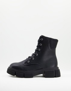 Черные ботинки со шнуровкой на толстой плоской подошве New Look-Черный цвет