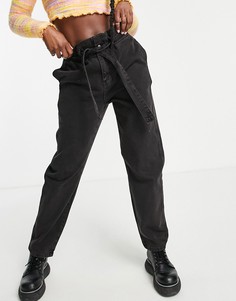Черные выбеленные джинсы с присборенной талией Bolongaro Trevor-Черный цвет