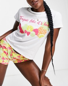 Пижама с тропическим принтом и футболкой с короткими рукавами Brave Soul-Разноцветный