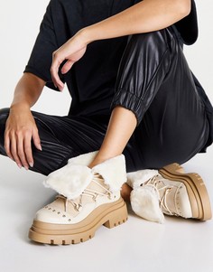 Песочные походные ботинки на толстой подошве с подкладкой из искусственного меха Truffle Collection-Светло-бежевый цвет
