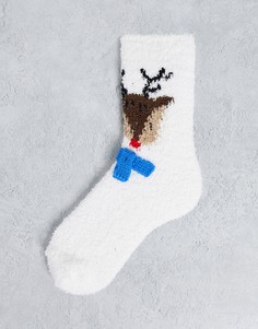 Уютные носки с принтом оленя в новогодней подарочной упаковке Loungeable-Голубой