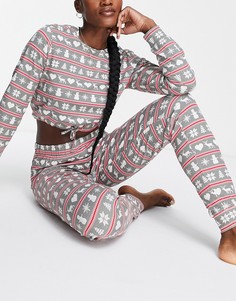 Светло-серый пижамный комплект с новогодним принтом «фэйр-айл» Pieces-Разноцветный