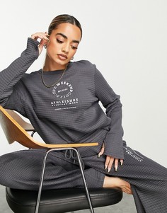 Темно-серый лонгслив и брюки для дома из вафельного материала ASOS Weekend Collective