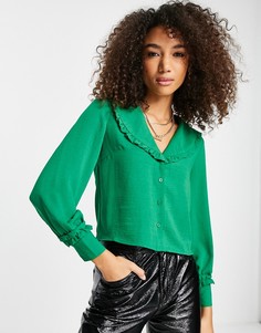 Зеленая фактурная рубашка с оборками на воротнике Topshop-Зеленый цвет