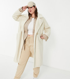 Удлиненное oversized-пальто из букле кремового цвета Fashion Union Plus-Белый
