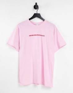Розовая oversized-футболка с надписью "Sighs dramatically" Skinnydip-Розовый цвет