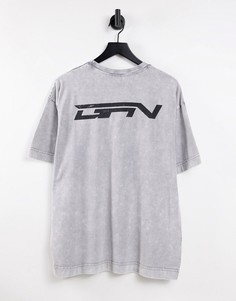 Серая oversized-футболка с эффектом кислотной стирки и принтом на спине Good For Nothing-Серый