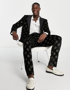 Черные зауженные брюки с фольгированным золотистым принтом звезд Twisted Tailor Westgate-Черный цвет