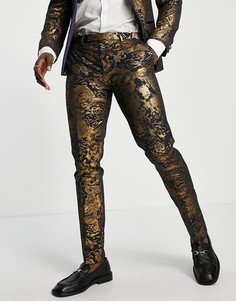 Темно-синие зауженные брюки с золотистым фольгированным принтом Twisted Tailor Armanto-Темно-синий