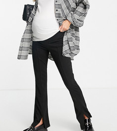Черные эластичные брюки зауженного кроя с высокой талией, посадкой под животом и разрезами спереди ASOS DESIGN Maternity-Черный цвет