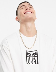 Белый лонгслив с принтом в виде глаз и логотипа Obey