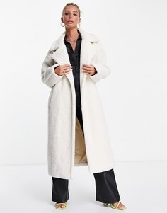 Oversized-пальто из искусственного меха букле кремового цвета Pretty Lavish-Белый