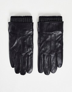 Черные кожаные перчатки с манжетами в рубчик Boardmans-Черный цвет
