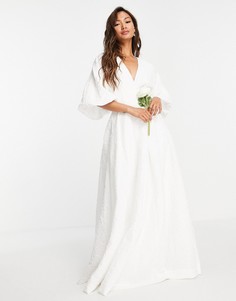 Свадебное платье с фактурным цветочным узором и плиссировкой на талии ASOS EDITION Winnie-Белый