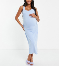 Эксклюзивное облегающее платье миди голубого цвета из смесового органического хлопка Mamalicious Maternity-Голубой Mama.Licious