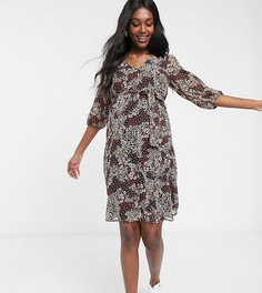 Платье миди с завязкой в цветочек New Look Maternity-Черный цвет