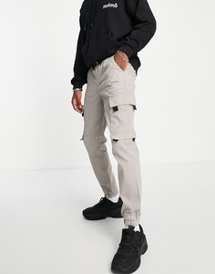 Серые зауженные брюки карго с нашивками Topman-Серый