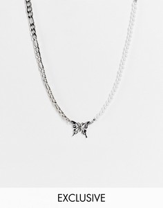 Ожерелье в стиле унисекс из толстой серебристой цепочки и искусственного жемчуга с подвеской в виде бабочки Reclaimed Vintage Inspired-Серебряный