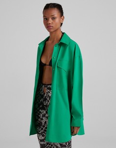 Ярко-зеленая рубашка в стиле oversized Bershka-Зеленый