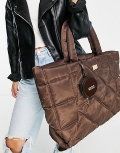 Дутая стеганая сумка-шопер макси коричневого цвета River Island-Коричневый цвет