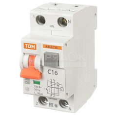 Дифференциальный автоматический выключатель TDM Electric, АВДТ 63, 16 А, С, 30 мА, SQ0202-0002