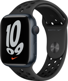 Умные часы Apple Watch Series 7, 45 мм, корпус из алюминия, спортивный ремешок Nike (темная ночь)