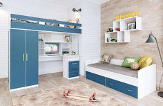 Кровать-чердак «аракс» (ярофф) синий 2032.0x2016.0x1232.0 см.