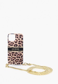 Чехол для iPhone Guess 13 mini, PC/TPU Leopard Hard +Gold crossbody chain