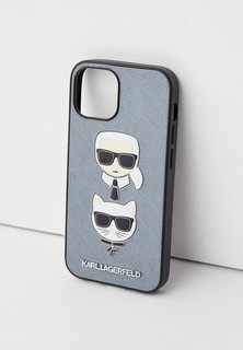 Чехол для iPhone Karl Lagerfeld 13 mini, PU Saffiano Karl & Choupette heads Hard Silver