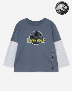 Серый лонгслив с принтом Jurassic world для мальчика Gloria Jeans