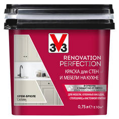 Краски для стен и потолков краска акриловая V33 Renovation Perfection для стен и мебели на кухне 0,75л крем-брюле, арт.119704