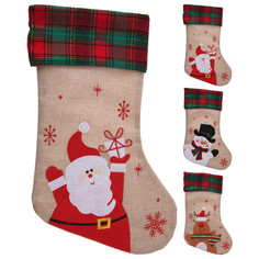 Мешки, носки, корзинки для новогодних подарков носок новогодний Олень/Санта/Снеговик 42х26см п/э бежевый в асс-те Koopman