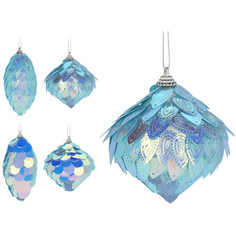 Игрушки елочные одиночные подвеска Луковица/Шишка 7см/11см пластик/пайетки голубой в асс-те Koopman