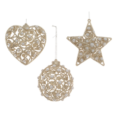 Игрушки елочные одиночные подвеска Звезда/Сердце/Шар 10см пластик шампань в асс-те Kaemingk